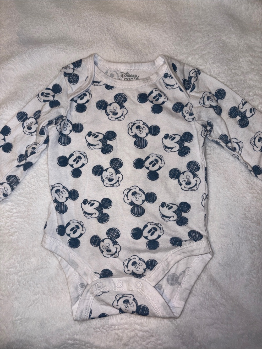 Disney White & Navy Mickey Mouse Long-Sleeve One-Piece